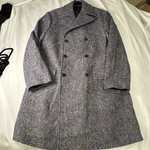 Faconnable Mens Overcoat 40R/50 Italy Blue Pattern 100% Wool Made in Italy $1699